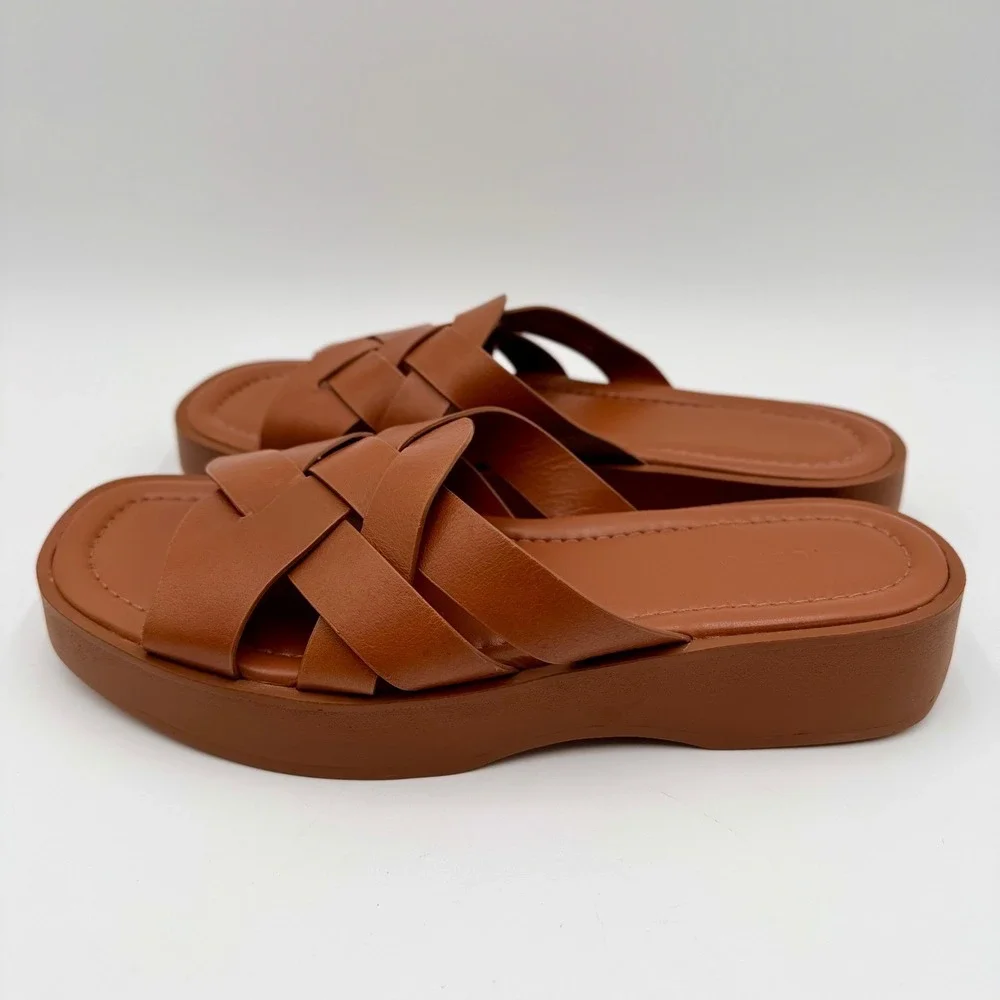 Pilcro Anthropologie Woven Slide Sandals Platform Women 40 EU 9 US Brown Chic